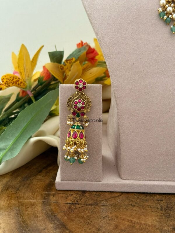 Jadau Antique polish Bridal necklace with jhumkas