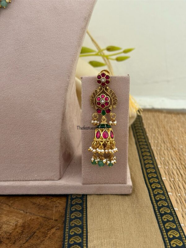 Jadau Antique polish Bridal necklace with jhumkas