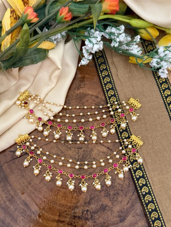 Jadau stones & pearls ear chain