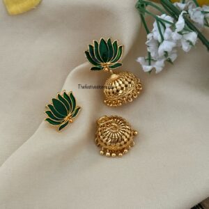 Green Enamel painted Lotus with detachable jhumkas