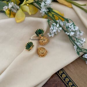 Green Enamel painted Lotus with detachable jhumkas