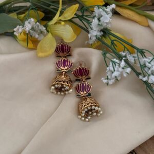Purple Enamel painted Lotus Matte jhumkas - 5cms