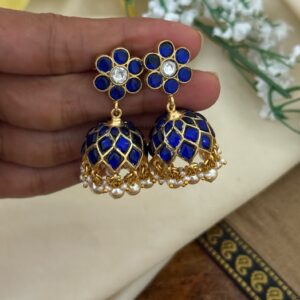 Classic Jadau stone Bridal jhumkas - BLUE