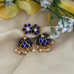 Classic Jadau stone Bridal jhumkas - BLUE