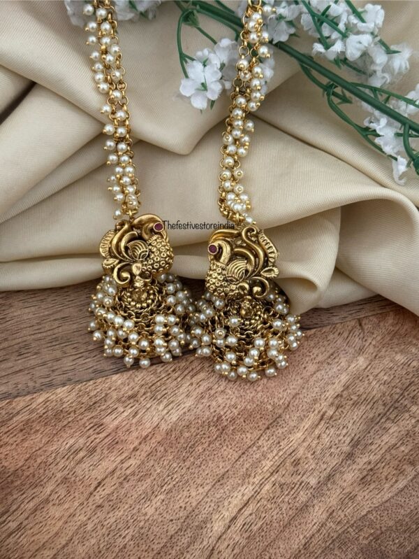 Cluster pearl Navilu jhumkas with maati | Bridal | Bridesmaid