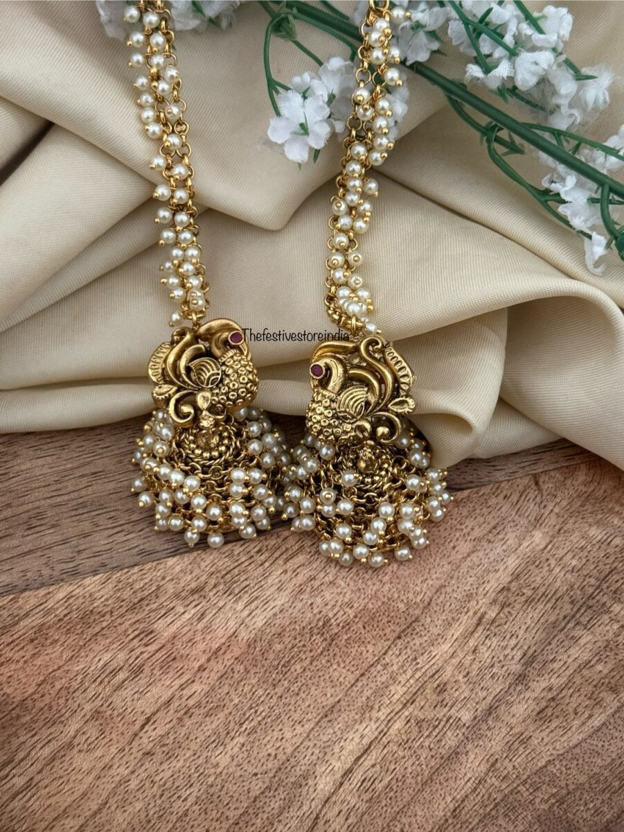 Cluster pearl Navilu jhumkas with maati | Bridal | Bridesmaid
