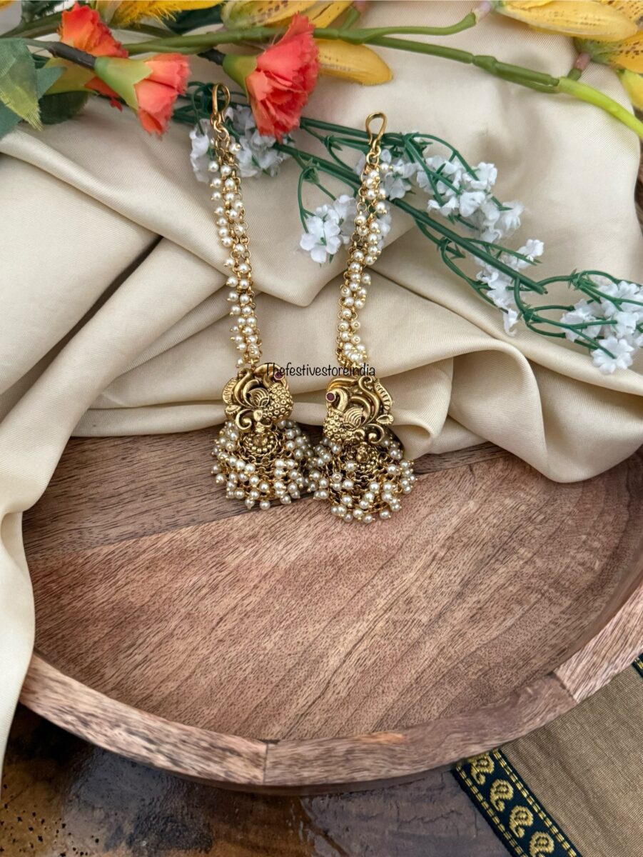 Cluster pearl Navilu jhumkas with maati | Bridal | Bridesmaid