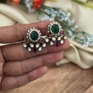 Emerald & Moissanite stone studs | Earrings | Bridal | Bridesmaid