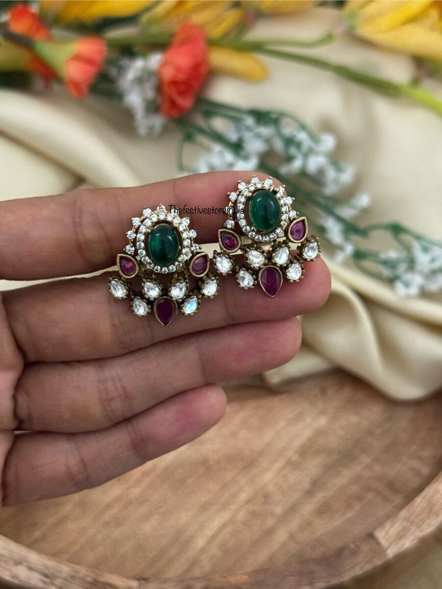 Emerald & Moissanite stone studs | Earrings | Bridal | Bridesmaid