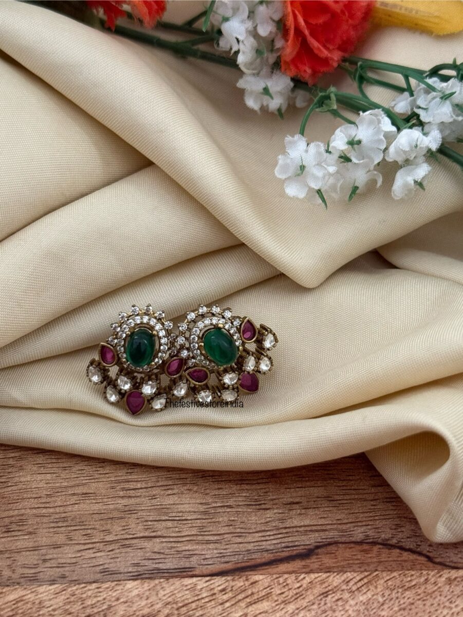 Emerald & Moissanite stone studs | Earrings | Bridal | Bridesmaid