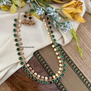 Budgeted Kaasu & Green enamel painted block Haaram set | long chain | Bridal