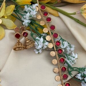 Budgeted Kaasu & Red enamel painted block Haaram set | long chain | Bridal