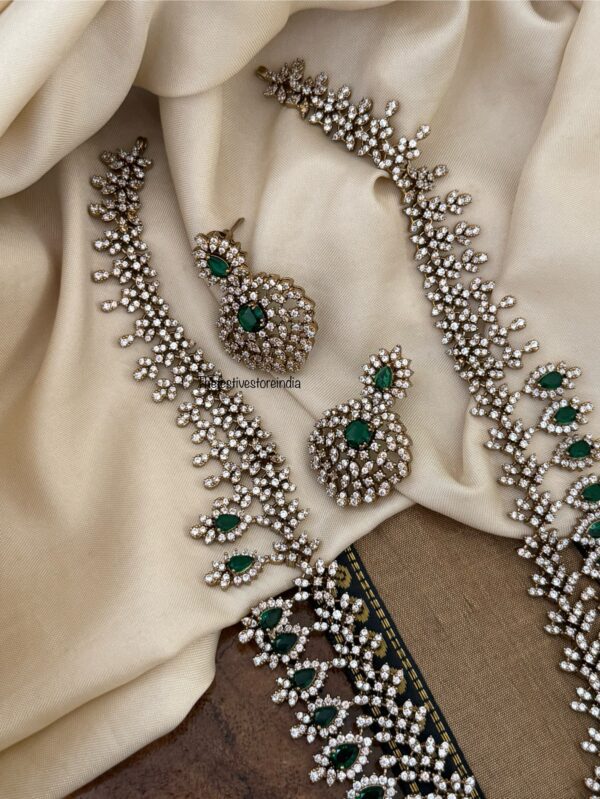 Bridal diamonds wit emerald stone Haaram set | long chain | Bridal