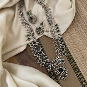 Bridal diamonds wit emerald stone Haaram set | long chain | Bridal