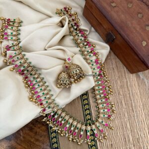 Jadau stones haaram with jhumkas set | Long chain | Bridal