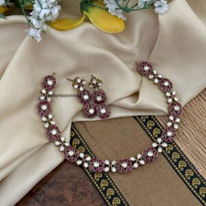 Dark red Jadau and Moissanite stones Simple necklace set