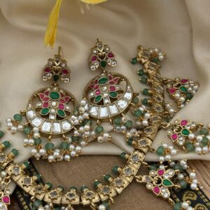 Bridal Jadau pearls necklace set with Kundan stones
