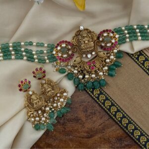Bridal Jadau green beads Lakshmi choker set
