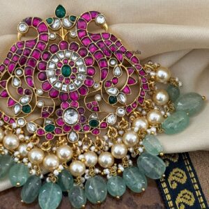 Navilu Jadau Pastel green drops Pendant / Hairpin