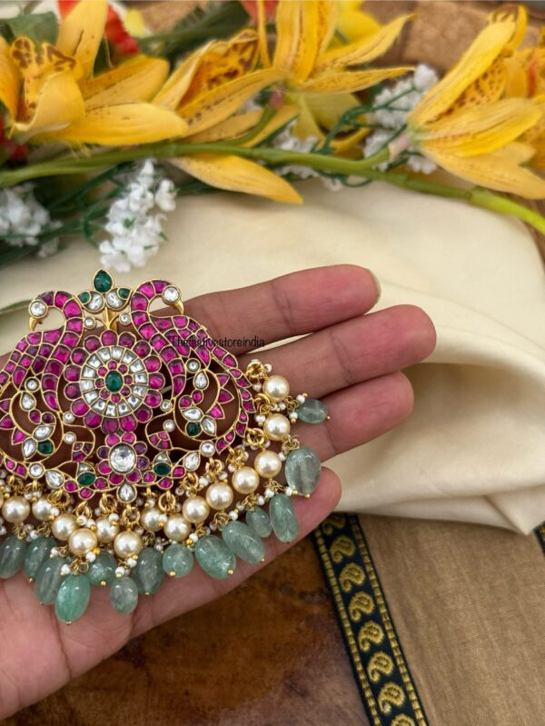 Navilu Jadau Pastel green drops Pendant / Hairpin