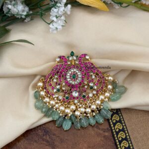 Navilu Jadau Pastel green drops Pendant / Hairpin