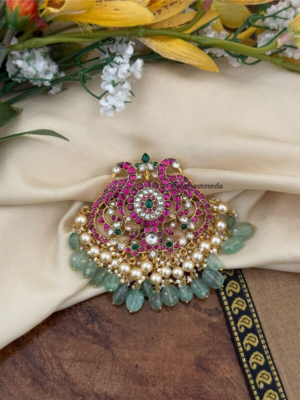 Navilu Jadau Pastel green drops Pendant / Hairpin