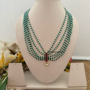 40cms Unisex green beads with jadau pendant chain