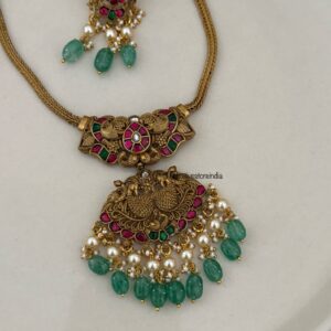 Jadau non idol antique polish green drop attigai set