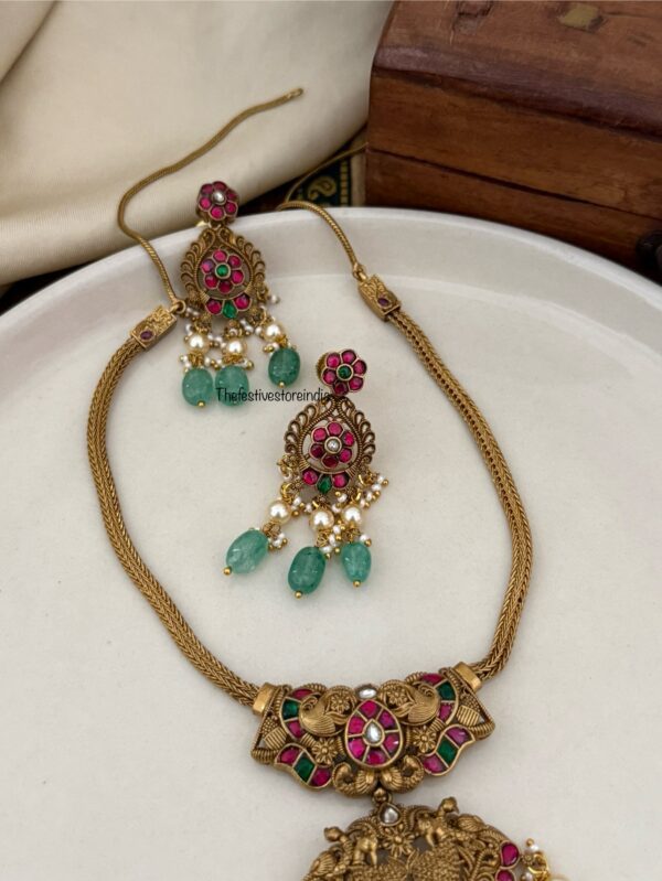 Jadau non idol antique polish green drop attigai set