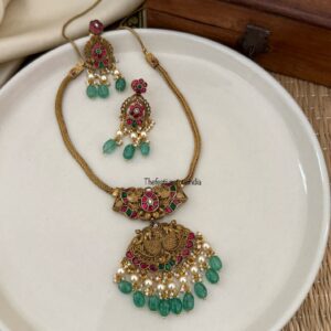 Jadau non idol antique polish green drop attigai set