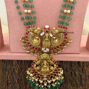 50cms green beads Jadau Lakshmi haaram
