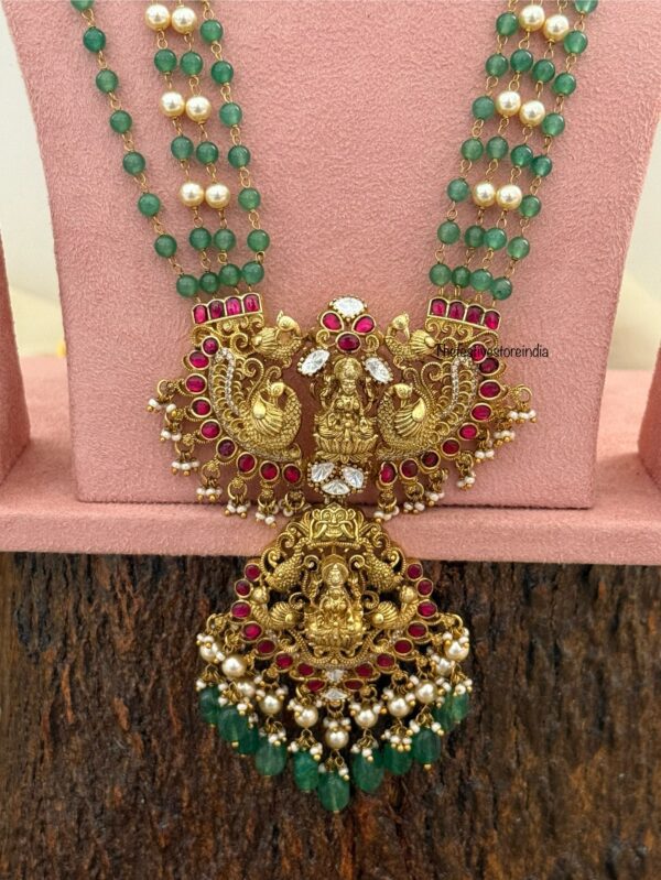 50cms green beads Jadau Lakshmi haaram