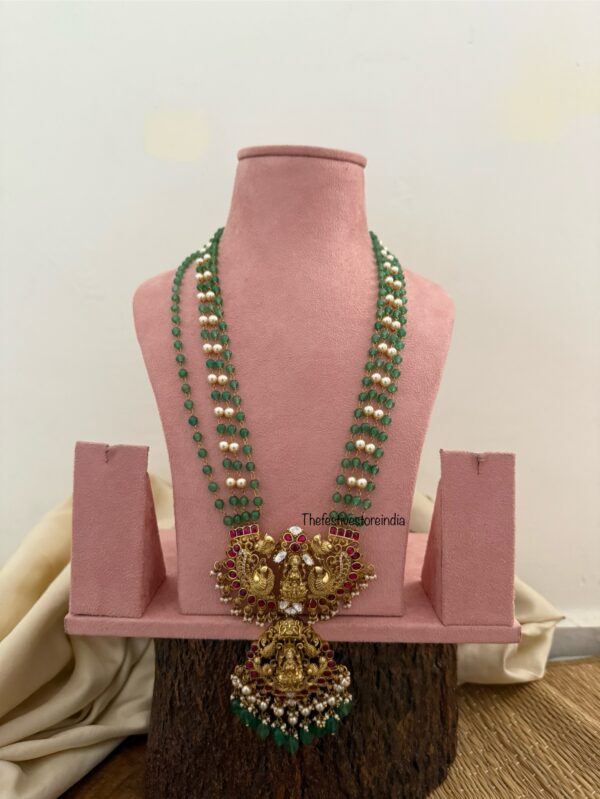 50cms green beads Jadau Lakshmi haaram