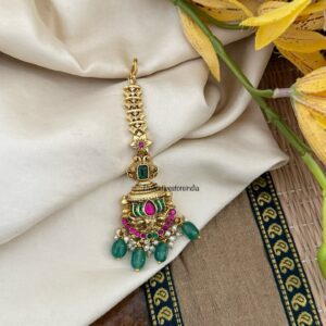 Non idol lotus Maangtikka with green beads | Head gear