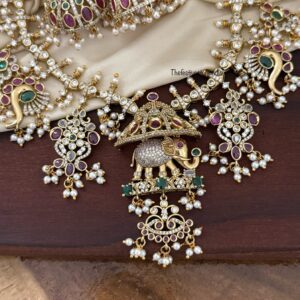 Gold look alike AD stones and Ambaari necklace set