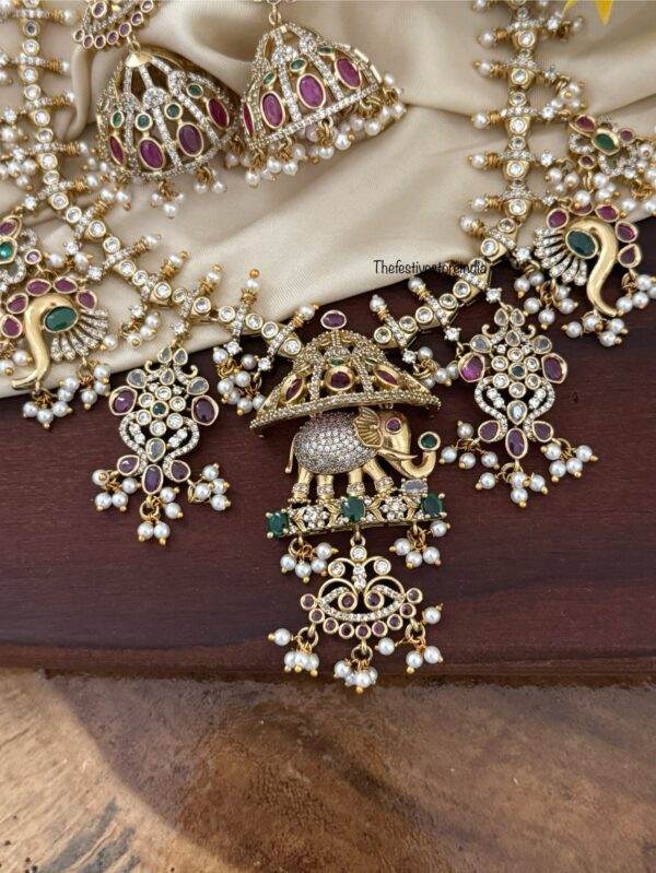 Gold look alike AD stones and Ambaari necklace set