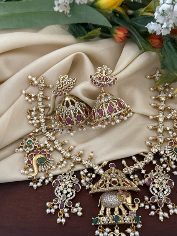 Gold look alike AD stones and Ambaari necklace set