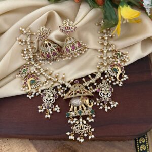 Gold look alike AD stones and Ambaari necklace set