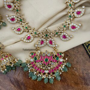 Classic bridal mango set with white, green & rubyrose stone with green drop beads