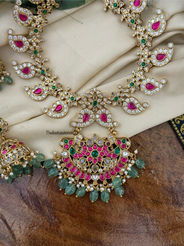 Classic bridal mango set with white, green & rubyrose stone with green drop beads