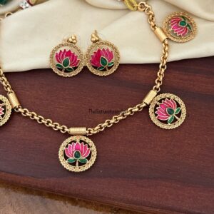 Enamel painted fusion Lotus necklace set