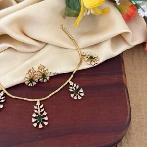 CZ stone leafy drops necklace set