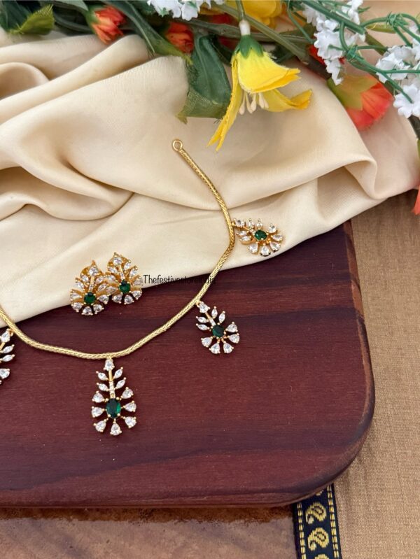 CZ stone leafy drops necklace set