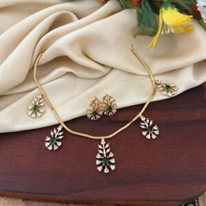 CZ stone leafy drops necklace set