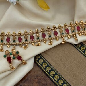 Matte finish enamel painted choker set - RED | Kerala jewelry design