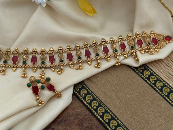 Matte finish enamel painted choker set - RED | Kerala jewelry design