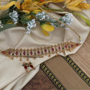 Matte finish enamel painted choker set - RED | Kerala jewelry design
