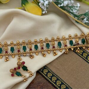 Matte finish enamel painted choker set - GREEN | Kerala jewelry design