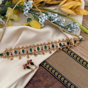 Matte finish enamel painted choker set - GREEN | Kerala jewelry design