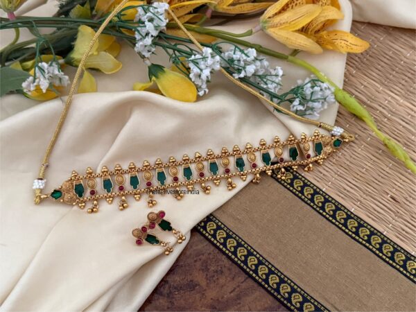 Matte finish enamel painted choker set - GREEN | Kerala jewelry design